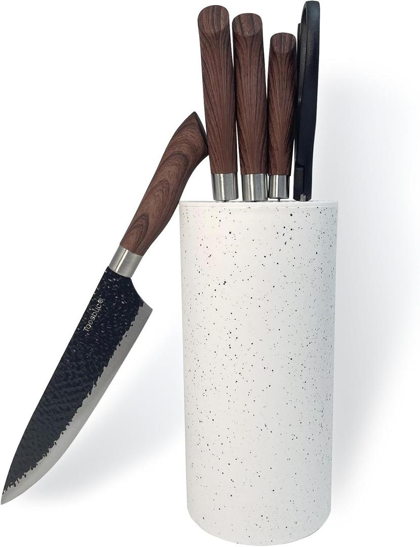 Knives Set with Block,6pc Chef Knife Set High Carbon Stainless Steel Sharp Knives with Universal Knife Block Suitable for Kitchen, Anti-Rust Kitchen Knife Block Set,Space-saving, Safer and Tidier (White)