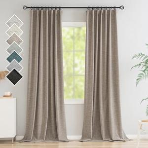 Novecozy 100% Blackout Curtains 84 Inches Length Long, Linen Thermal Insulated Curtains & Drapes for Bedroom/Living Room, Rod Pocket/Back Tab/Hook Belt/Ring Clips(1 Panels, W50 x L84, Linen Color)