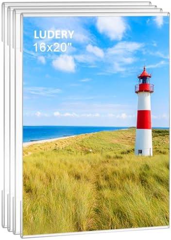 Ludery 16x20 Acrylic Picture Frames,Set of 4 Clear Photo Frame for Wall,Clear Frameless picture Frames 16 x 20,Floating Hanging Picture Frames 16 x 20 for Home, School, Office