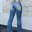 Flamingals Boot Cut Jeans for Women Trendy Stretch Jeans Butt Lifting Tummy Control Denim Pants Sea Blue 2XL (Blue, L)