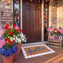 Dunzy 2 Pcs Patriotic 250th Anniversary Doormat Imitation Coir 4th of July Memorial Day Welcome Mat USA Independence Day Front Door Mat Nonslip Red White Blue Outdoor Indoor Rug Decor(Hello)