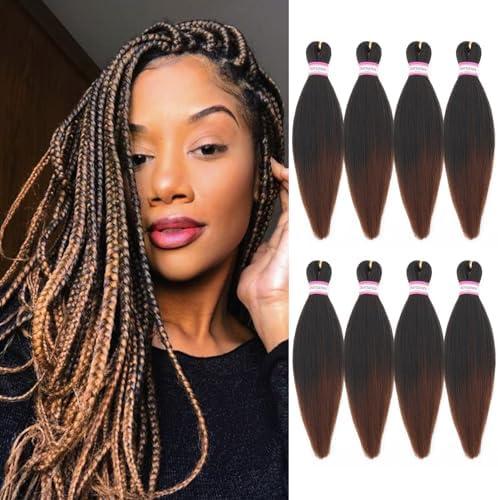 Dorsanee Braiding Hair Pre Stretched 14 Inch 8 Packs Ombre Brown Braiding Hair Extensions for Crochet Box Braids Twists Locs Hair Soft Yaki Texture Hot Water Setting (14inch,#1B/30)