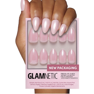 Glamnetic Press On Nails - First Kiss | Short Almond Neutral Pink Nails with a Glaze Finish | 15 Sizes - 30 Nail Kit with Glue