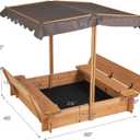 BIRASIL Wood Sandbox with Cover, Sand Box with 2 Bench Seats for Aged 3-8 Years Old, Sand Box for Backyard Garden, Beach Patio Outdoor (Natural Wood, 48 Inch)