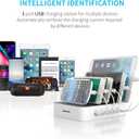 MSTJRY Charging Station for Multiple Devices : 5 Port Multi USB-A Charger Stations Multi-Device Organizer Charging Dock Designed for iPhone iPad Cell Phone Tablets (7 Short Cables Included) (White)