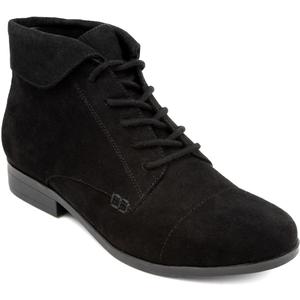 LONDON FOG Crissy Dress Ankle Boot Ladies Lace Up Bootie with Collar (6, Black Suede)