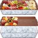 Baderke 2 Set 16" x 9" Plastic Chilled Serving Tray for Parties with Compartments Ice Chilled Party Platter Charcuterie Serving Board Cold Dish Dip for Fruit Seafood Vegetable Appetizer (Wooden Color)