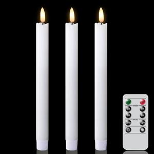 Taper Candles Battery Operated, Flameless Taper Candles with Remote Timer, White Real Wax LED Flameless Candlesticks for Christmas Home Decor(Set of 3, 0.78 x 9.65)