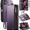 Defencase Compatible with iPhone 11 Case Wallet with RFID Blocking Card Holder for Women and Men, Fashion PU Leather Magnetic Snap Flip Zipper Strap Wallet Phone Case Fit for iPhone 11 6.1", Purple