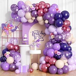 Pink and Purple Balloon Garland Arch Kit, 120PCS Butterfly Balloon Arch Kit with Purple Confetti Balloons, for Girl Women Birthday, Baby Shower, Engagement Party Decorations