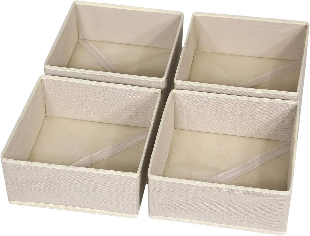 17 Pack Foldable Cloth Storage Box Closet Dresser Drawer Organizer Fabric Baskets Bins Containers Divider for Clothes Underwear Bras Socks Clothing,Beige
