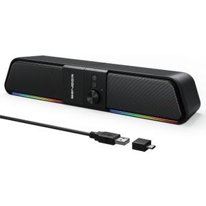 SENZER CS20 2 in 1 Bluetooth Computer Speakers for Desktop, USB Plug & Play Clear Sound PC Speakers with RGB Light, Monitor Sound Bar with Volume Knob, Gaming Speaker for PC Laptop Phone Tablet (Black)