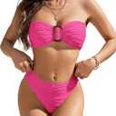 Blooming Jelly Women's Bandeau Bikini Sets Sexy Strapless Two Piece Swimsuit Cheeky High Cut Cute Ribbed Ladies Bathing Suit L