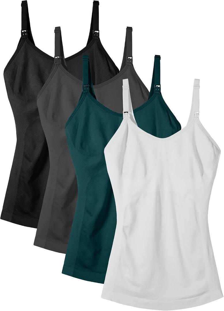 Women's Maternity Nursing Tank Tops with Built in Bra for Breastfeeding Camisoles Shirt 4Pack (M)