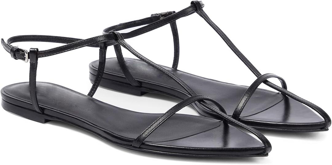 Flat Sandals for Women with Metal Buckle Ankle Strappy Ladies Fashion Slide Sandals Comfortable Summer Open Toe Women Sandals Dressy. (7.5, Black)