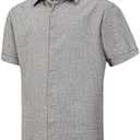 Unakisan Men's Linen Shirts Short Sleeve Casual Shirts Button Down Shirt for Men Beach Summer Wedding Shirt XL