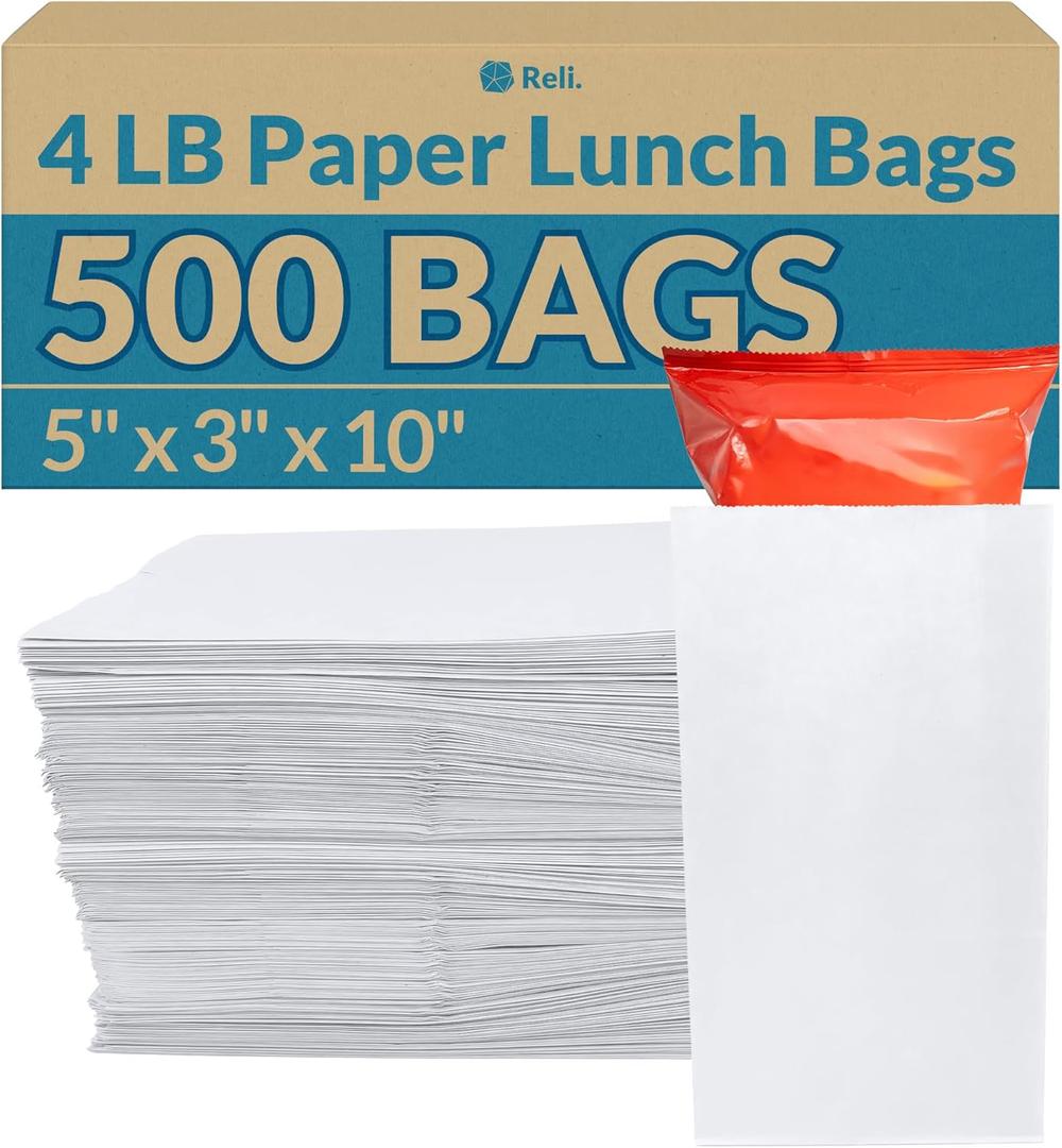 Reli. White Paper Bags | 500 Count | Paper Lunch Bags Ideal for Small Lunches and Crafts | Perfect for Sandwiches and Snacks (4 LB | White | 500 Pack)