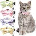 4 Pcs Breakaway Cat Collar with Bow Tie and Bell Floral Cat Kitten Collar with Removable Bowtie Adjustable Safety Collars for Girl Cats (One Size)