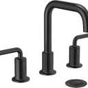 Lava Odoro Black Bathroom Faucet 3 Hole, 8 Inch Widespread Faucet Matte Black 2 Handle Bathroom Sink Faucet with Drain Assembly Supply Line, BF503-MB