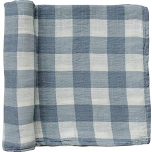 Mebie Baby Dusty Blue Gingham Muslin Swaddle, Modern and Neutral Swaddle Blanket for Baby Girl or Boy, Soft Baby Blankets, 0-3 Month, Comfy Wrap, Baby Essentials & Gifts