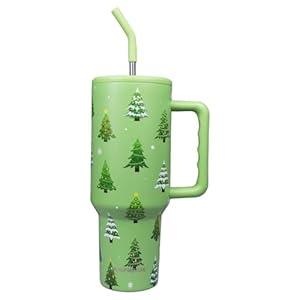 Christmas Tumbler, Christmas Gifts for Women 40 oz Tumbler with Handle and Straw Cup Holder Friendly Insulated Travel Mug Stainless Steel Water Bottle