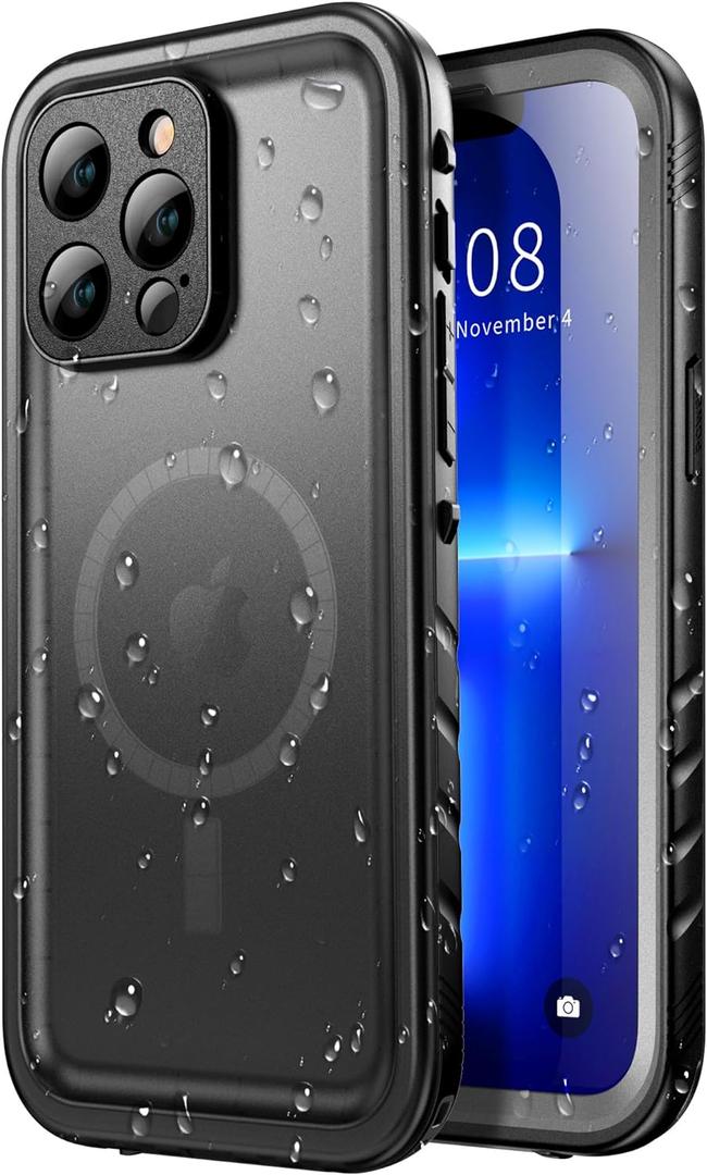 SPORTLINK for iPhone 13 Pro Case Waterproof - Buit in Screen Protector [Compatible with MagSafe][IP68 Underwater][6.6FT Military Dropproof][Dustproof] Full Body Shockproof Case 6.1" Black