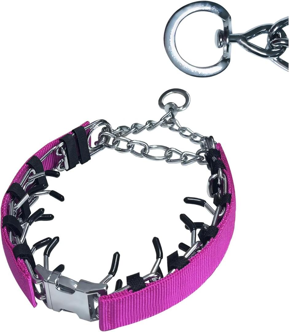 Prong Training Collar for Dogs, Adjustable Dog Training Pinch Collar with Quick Release Buckle, No Pull Collar for Medium Large Dogs, Extra Link and Caps (Pink, M/ L(17-23" Neck, 3.2mm))