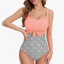 Women's One Piece Swimsuit Tummy Control Cutout High Waisted Bathing Suit Adjustable Strap Slimming Tie Knot Swimwear S