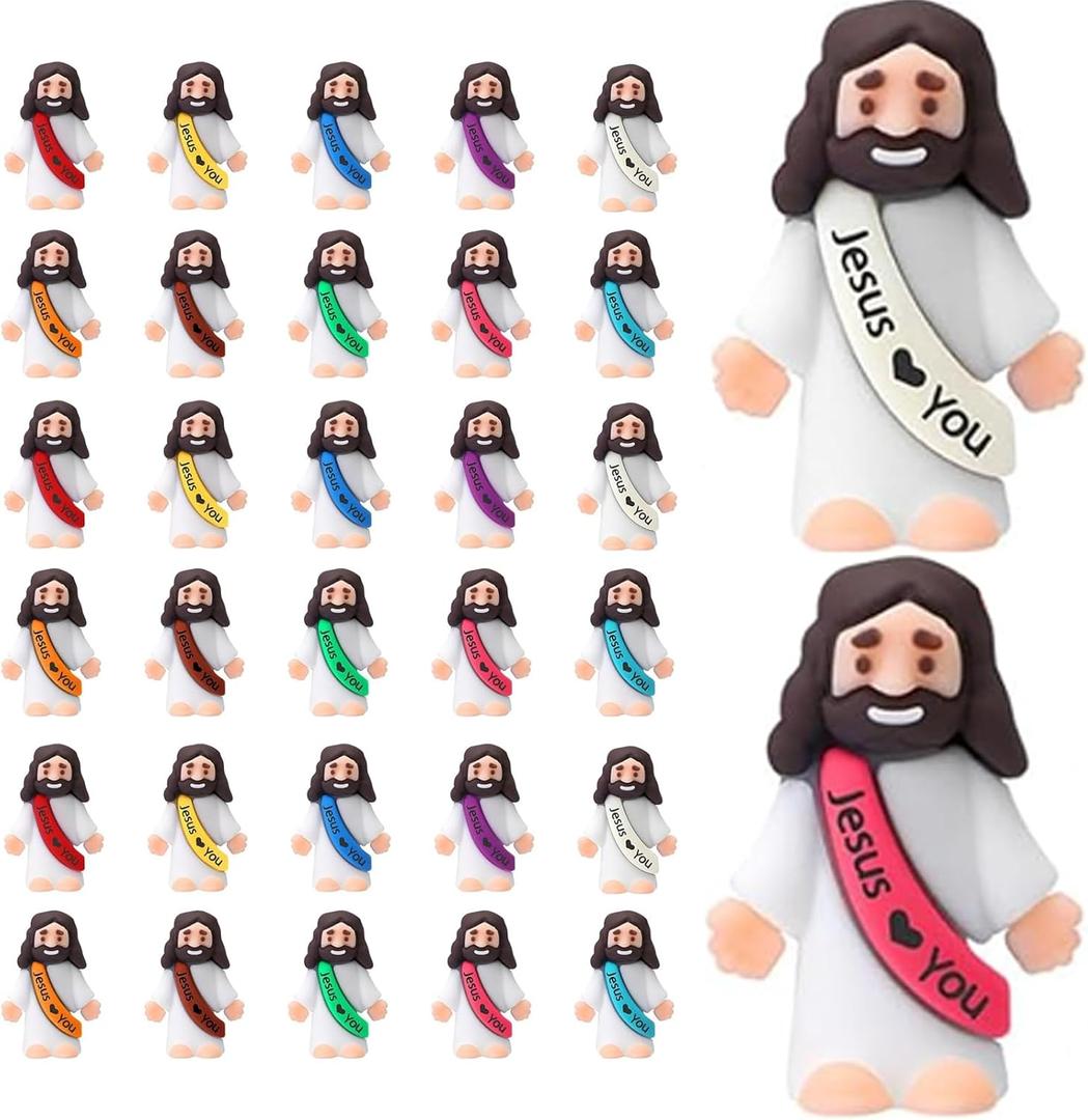 30PCS Little Jesus Figures, Mini Jesus Figurines in Bulk, Multicolor Tiny Jesus Figures, Miniature Figurines to Hide and Seek Religious Gifts for Easter Egg Stuffers