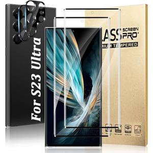 (2+2 Packs) Suitable For Galaxy S23 Ultra Screen Protector And Camera Lens Protector, 9H hardness, Oil Resistant, Compatible With Fingerprints, No Bubbles, Suitable For Galaxy S23 Ultra 5G