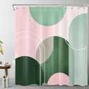 EOBTAIN Mid Century Modern Shower Curtain Pink and Green Boho Abstract Shower Curtain with Hooks Minimalist Geometric Aesthetic Washable Fabric Shower Curtains for Bathroom,72x72 Inch