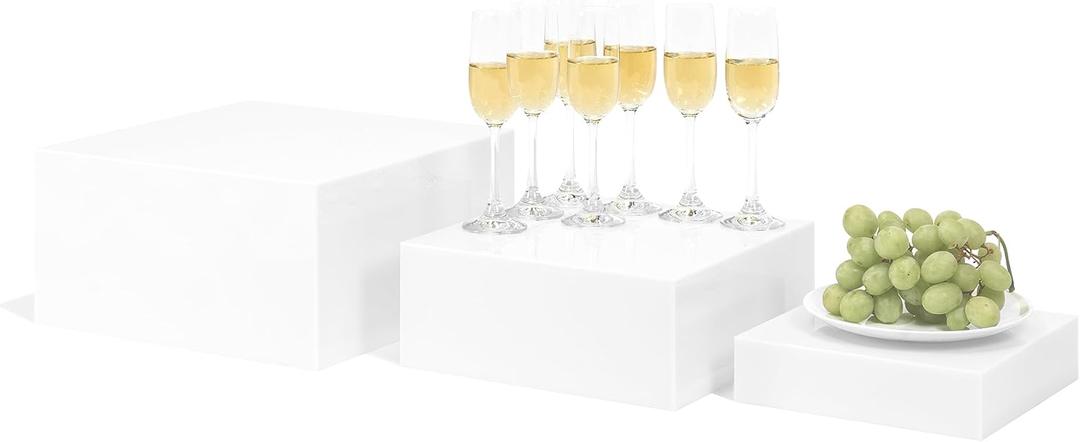 Red Co. Set of 3 (12", 10", 8") Square Cube Acrylic Display Nesting Risers with Hollow Bottoms, White