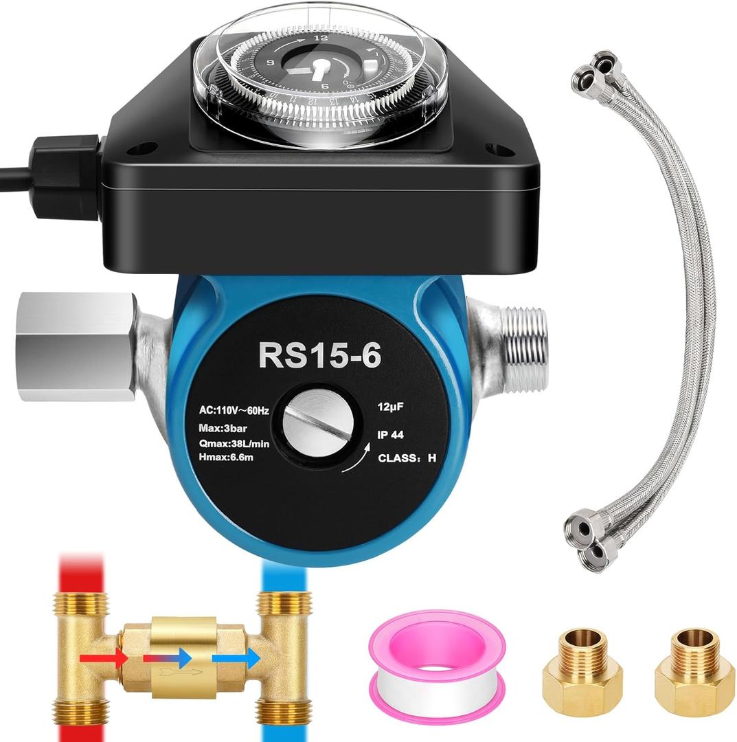 Instant Hot Water Recirculating Pump Kit with 100% Pure Brass Sensor Valve,20-Inch PEX Supply Lines,Hot Water Recirculation System with Timer Tank Water Heaters Replacement 595916,095580