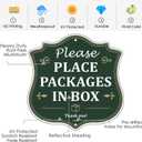 Package Deliveries Sign Please Place Packages In Box Signs Delivery Instructions Sign 10" x 10" With 28" Long Metal Stakes Aluminum Leave Box Signal