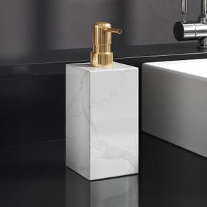 Real Natural Marble Soap Dispenser with Stainless Steel Pump Decorative Liquid Hand Soap Bottle for Kitchen Bathroom, Compatible with Lotion, Dish Soap Shower Gel (White 1 Set)