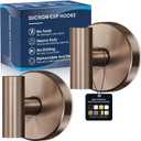 Suction Cup Hooks for Shower,Heavy Duty Shower Towel Suction Hooks,No Drill Wall Mounted Towel Hooks for Bathrooms Wall,Kitchen,Glass,Mirror,Tile to Hang Towels,Robes,Coat-Champagne Bronze(2 Pack)