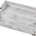Large Wood Rectangular Serving Tray 20 x 14 Inch Rustic Wooden Ottoman Tray with Metal Handle and Wrapped Corners, Wood Coffee Table Tray Solid Pine Decorative Tray Whitewashed