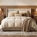 GarveeHome Queen Size Bed Frame with Storage Drawers, Corduroy Upholstered Platform Bed with Wingback and Tufted Headboard, No Box Spring Needed, Beige