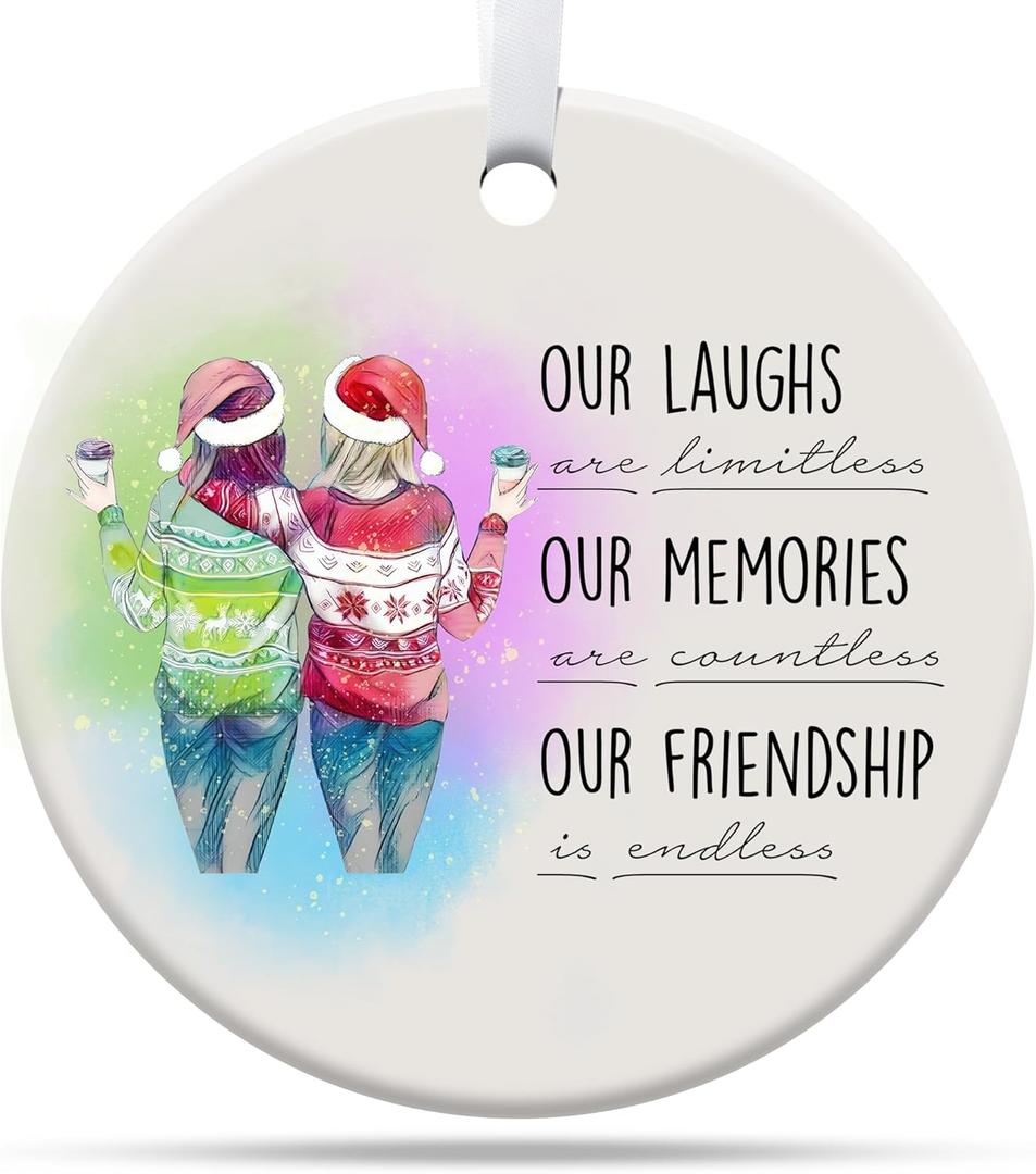 4 x Gifts for Friends Women, Friends Christmas Ornaments, Bestie Gifts for Women, Best Friend Ornament Ceramic Ornament