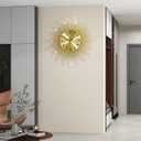 Large Wall Clock for Living Room Decor Big Modern Golden Crystal Silent Wall Clock Battery Operated Non-Ticking Metal Unique Decorative Wall Clocks for Bedroom Kitchen Office Indoor 24 Inch