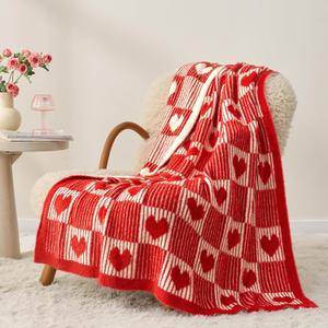Snuggle Sac Red Heart Checkered Blanket for Women,Valentines Day Heart Blankets for Her Wife Girlfriend Mom,Super Soft Warm Fluffy Faux Fur Blanket for Couch Sofa Bed,Red Heart,50x60 inches