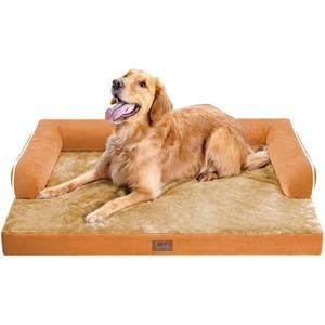 Large Dog Bed Orthopedic Washable, Orthopedic Dog Beds for Large Dogs, Washable Cover Removable Bolster and Non-Slip Bottom Pet Beds, XL XLarge Extra Large Dogs - Orange