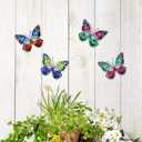dreamskip 4 Pcs Metal Butterfly Wall Decor Art, Colorful Butterflies Outdoor Wall Art, Hand Craft Outdoor Garden Decor For Fence, Patio, Yard Decoration