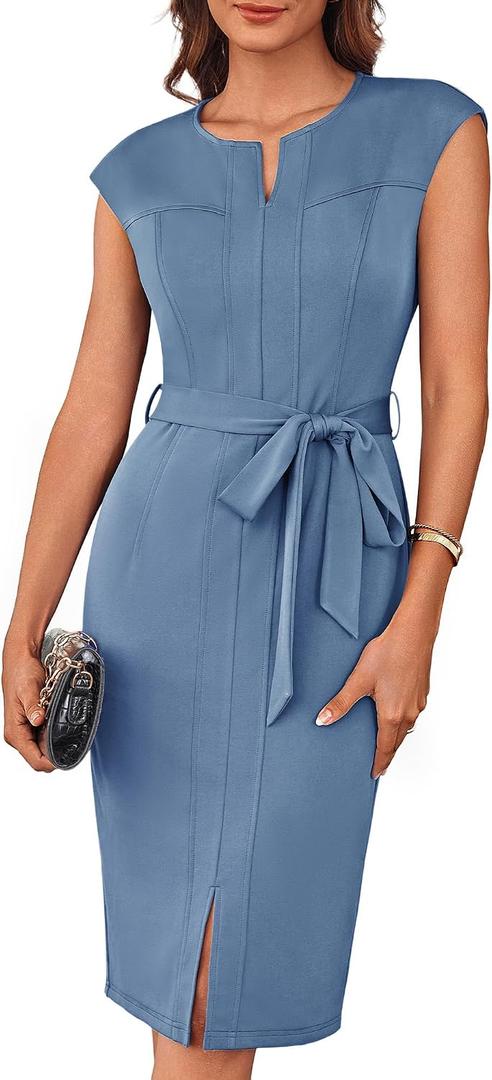 GRACE KARIN Women's Wear to Work Dresses Cap Sleeve Bodycon Midi Business Casual Outfits Office Attire Pencil Church Dress (Blue, L)