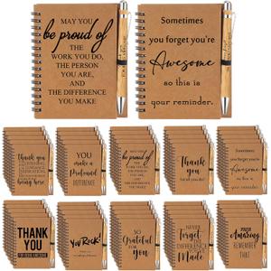 Honoson 50 Sets Spiral Notebooks Sets Employee Appreciation Gifts Bulk Inspirational Journals with Retractable Bamboo Pens Encouragement Notepad Thank You Gifts for Staff Teacher Coworker