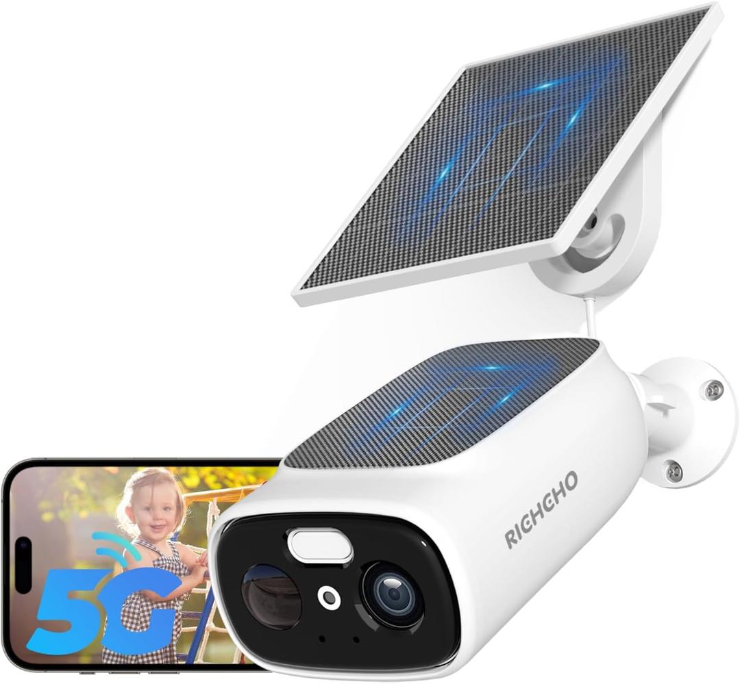 2.4G/5G WiFi Camera for Home Security with Double Solar Panels, 2K Solar Security Camera Wireless Outdoor, Color Night Vision, 2-Way Talk, Spotlight, Siren, IP66, Cloud/SD, AI Detection, Works w/Alexa