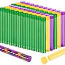 Flutesan 90 Pcs Mardi Gras Party Favors Tubes 4 Inch Candy Tubes Bulk with Cap Plastic Green Gold Purple Party Decor Container Empty Storage Gift for Carnival Liquor Plant Lab Experiment Supplies
