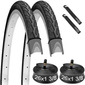 26x1 3/8 (37-590) Bike Tires and 26" Bike Tubes Schrader Valve with 2 Tire Levers for 26 x 1 3/8 37-590 Urban City Commuter Bike Tires and Tubes Rubber Puncture Resistant, 2-PCS