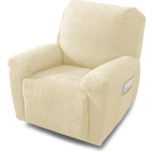 NORTHERN BROTHERS Stretch Recliner Chair Cover, Split Jacquard Furniture Protector, 4 Piece Recliner Slipcovers with Pockets for Living Room, Beige (1 Seat)