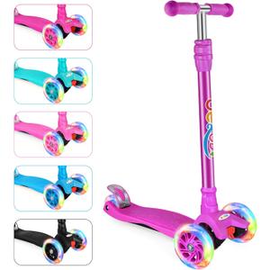 BELEEV Scooters for Kids 3 Wheel Kick Scooter for Toddlers Girls Boys, 4 Adjustable Height, Lean to Steer, Light up Wheels, Extra-Wide Deck, Easy to Assemble for Children Ages 3-12 (Dark Lilac)